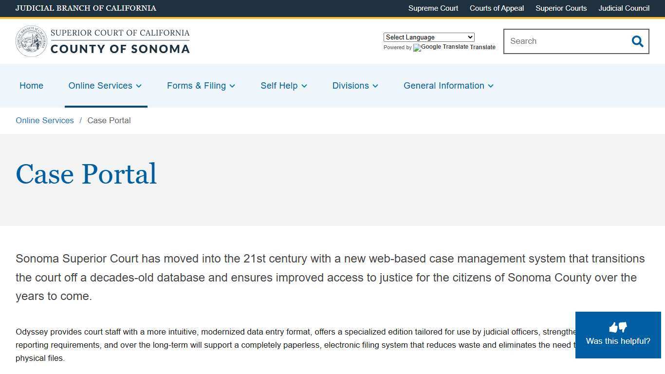 Case Portal Superior Court of California County of Sonoma