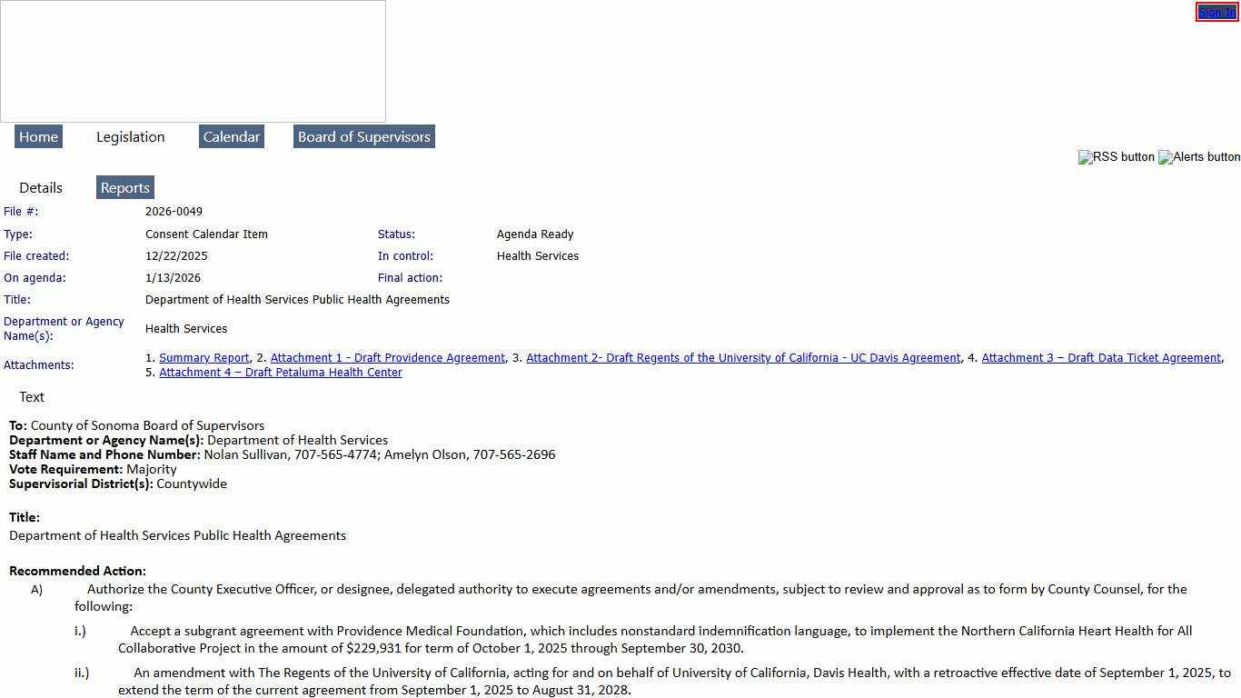 SONOMA COUNTY - File #: 2026-0049