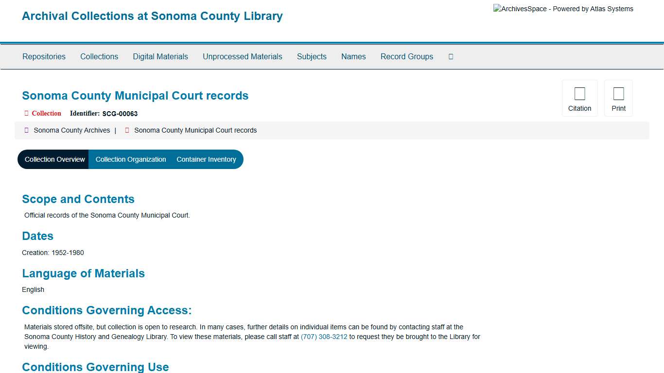 Collection: Sonoma County Municipal Court records Archival Collections at Sonoma County Library