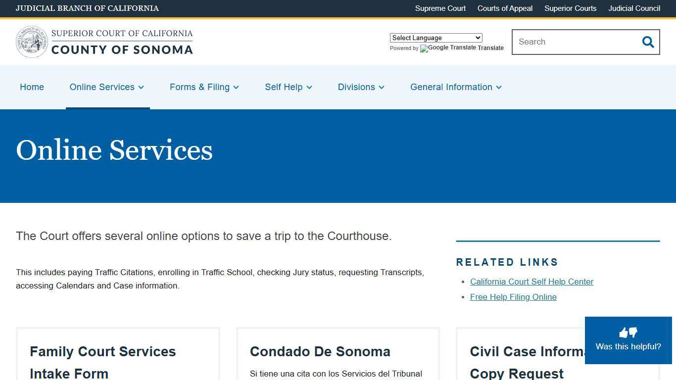 Online Services Superior Court of California County of Sonoma
