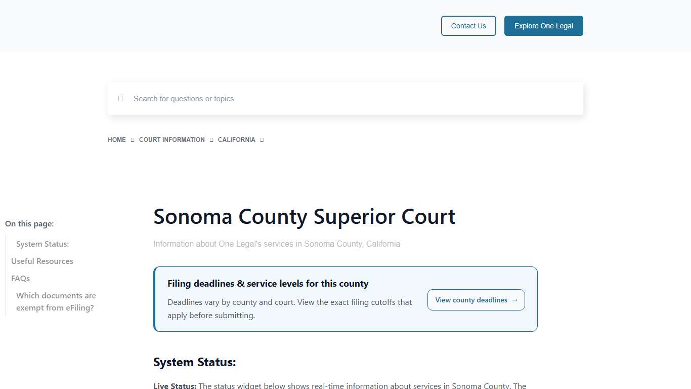 Sonoma County Superior Court - One Legal